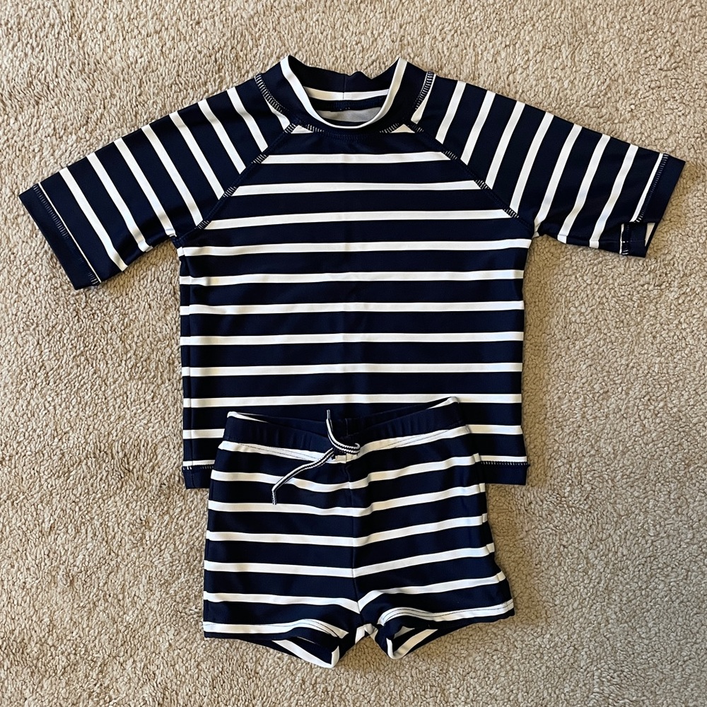 Janie & Jack Navy and White Striped Swim Suit - 12-18M
